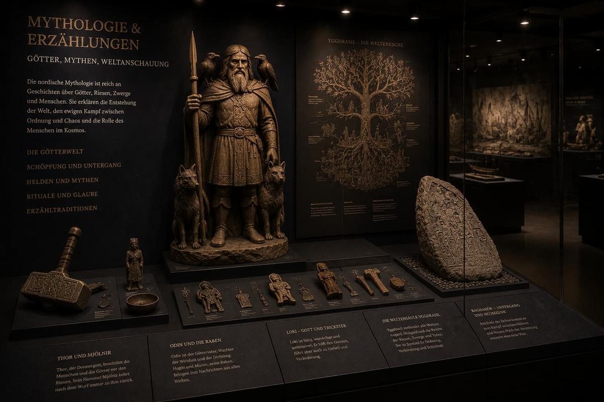 Wikinger Mythologie Ausstellung Saarbrücken Nordische Mythologie der Wikinger mit Odin, Yggdrasil und Runenstein in Saarbrücken