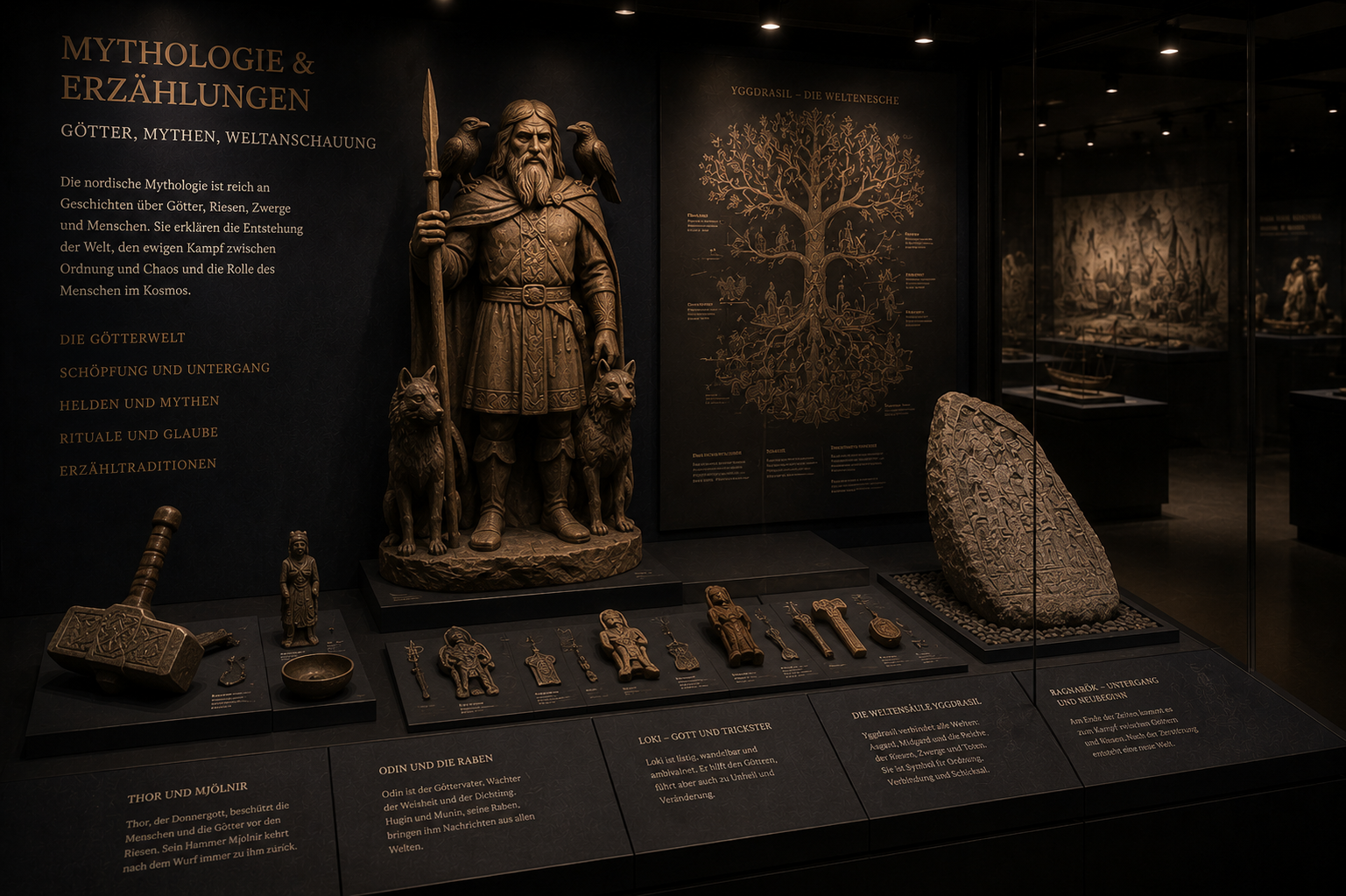 Wikinger Mythologie Ausstellung Saarbrücken Nordische Mythologie der Wikinger mit Odin, Yggdrasil und Runenstein in Saarbrücken